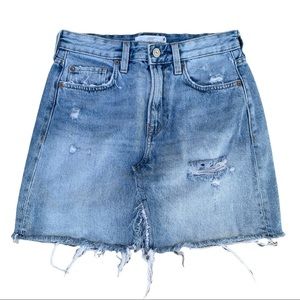 H&M High Rise Rigid Faded Frayed Hem Front Cutout Short A Line Mini Skirt - SZ 4